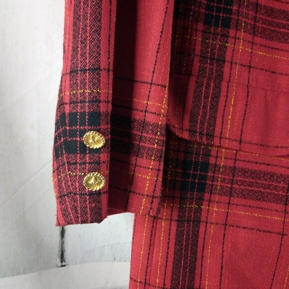 Leslie Fay Sportswear Womens Size 8P Red Plaid 1 Button Suit Blazer Sport Coat - Picture 4 of 12
